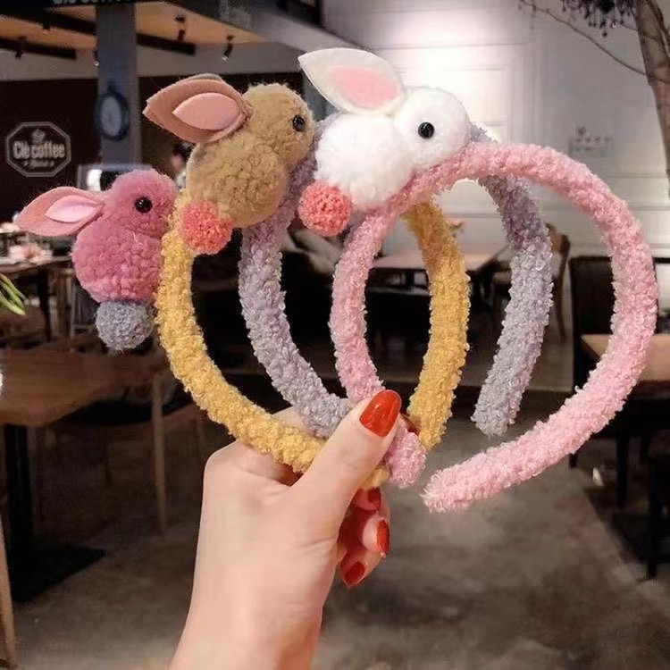 New Wrinkle Hairball Stereo Rabbit Hair Hoop Ins Children's Bangs Broken Hair Cute Cartoon Hair Card Net Red Accessories Specification drawing