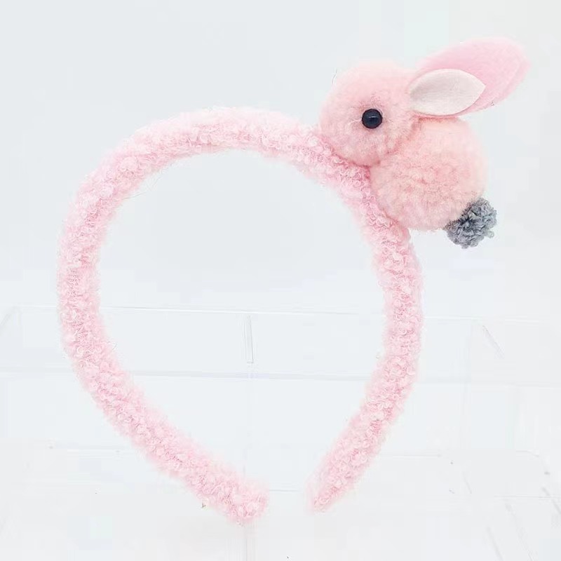 New Wrinkle Hairball Stereo Rabbit Hair Hoop Ins Children's Bangs Broken Hair Cute Cartoon Hair Card Net Red Accessories