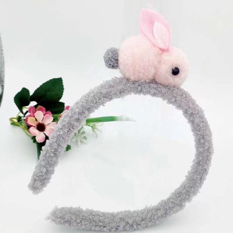 New Wrinkle Hairball Stereo Rabbit Hair Hoop Ins Children's Bangs Broken Hair Cute Cartoon Hair Card Net Red Accessories details Picture