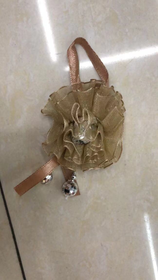 01 Yellow Flower Metal Pendant With Brown Ribbon