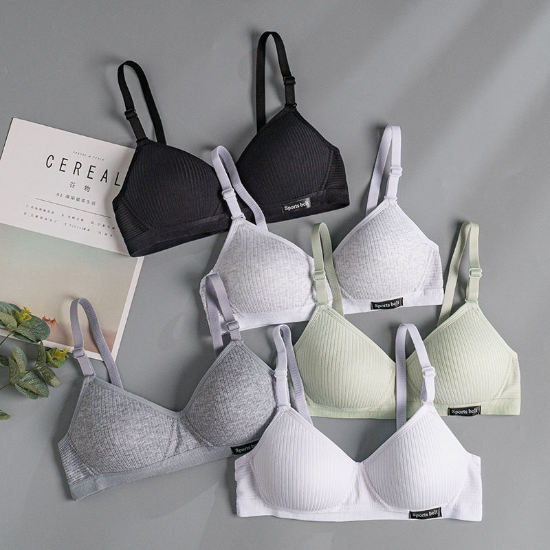 Cotton Underwear For High School Girls Korean Version Without Underwire Ab Cup Bra Cover Small Thin Collection To Prevent Sagging Summer details Picture
