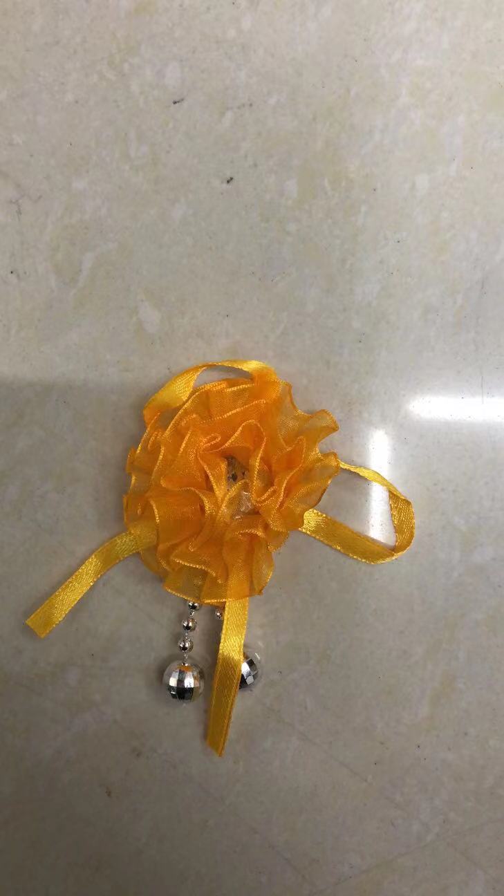 06 Orange Flower Metal Pendant With Yellow Ribbon details Picture