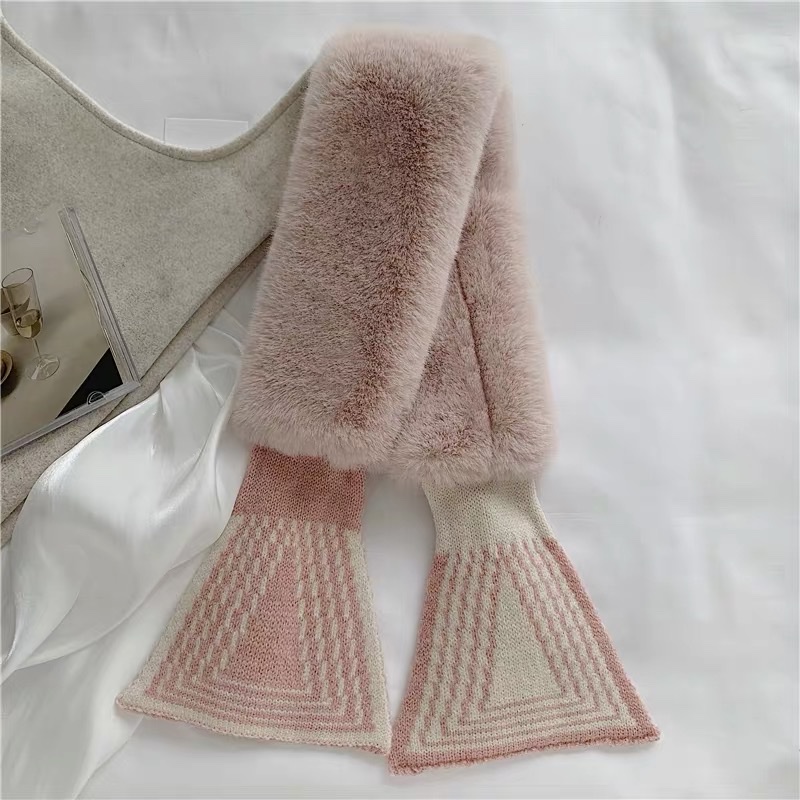 Scarf Female Autumn Winter Instagram All Korean Version Fluffy Imitation Rex Rabbit Neck Striped Thick Warm Neck Collar Application Scenario