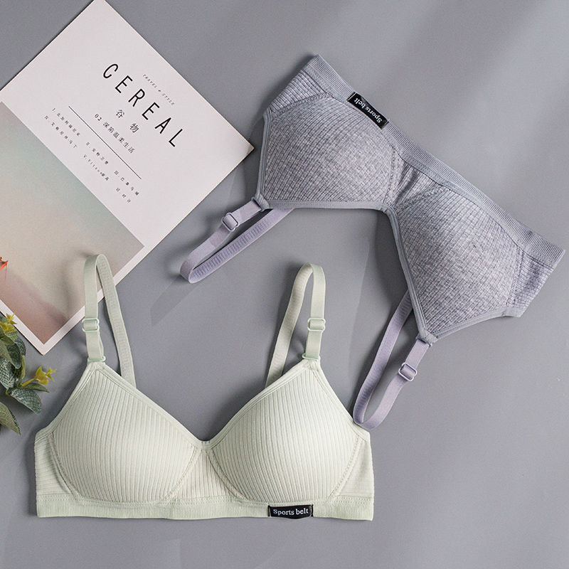 Cotton Underwear For High School Girls Korean Version Without Underwire Ab Cup Bra Cover Small Thin Collection To Prevent Sagging Summer
