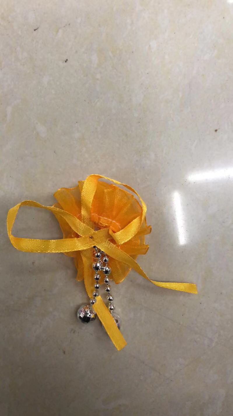 06 Orange Flower Metal Pendant With Yellow Ribbon