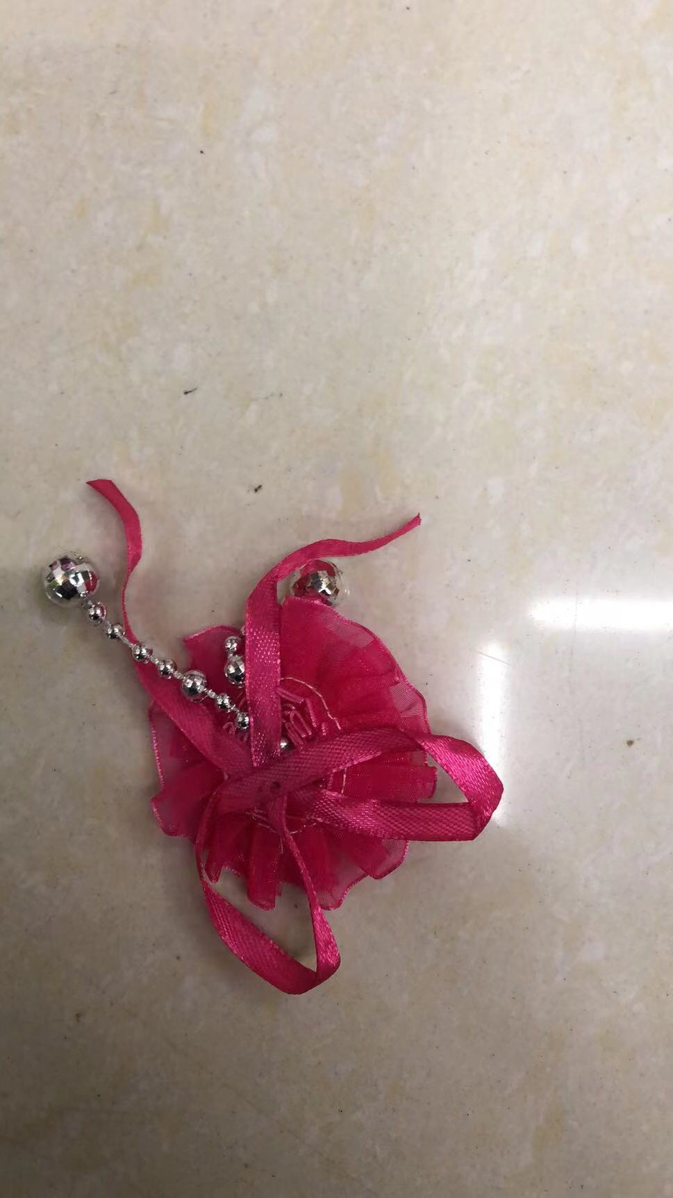 07 Rose Red Flower Metal Pendant With Rose Red Ribbon