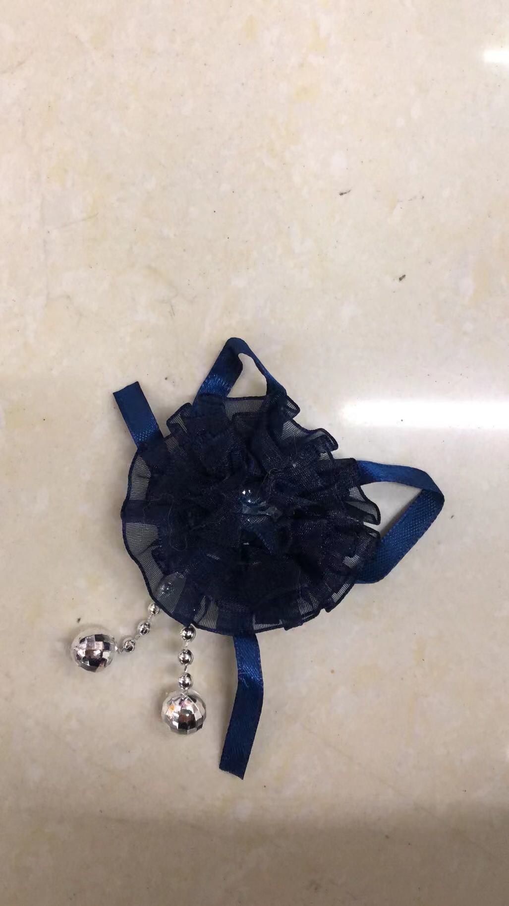 011 Small Black Flower Metal Pendant With Black Ribbon