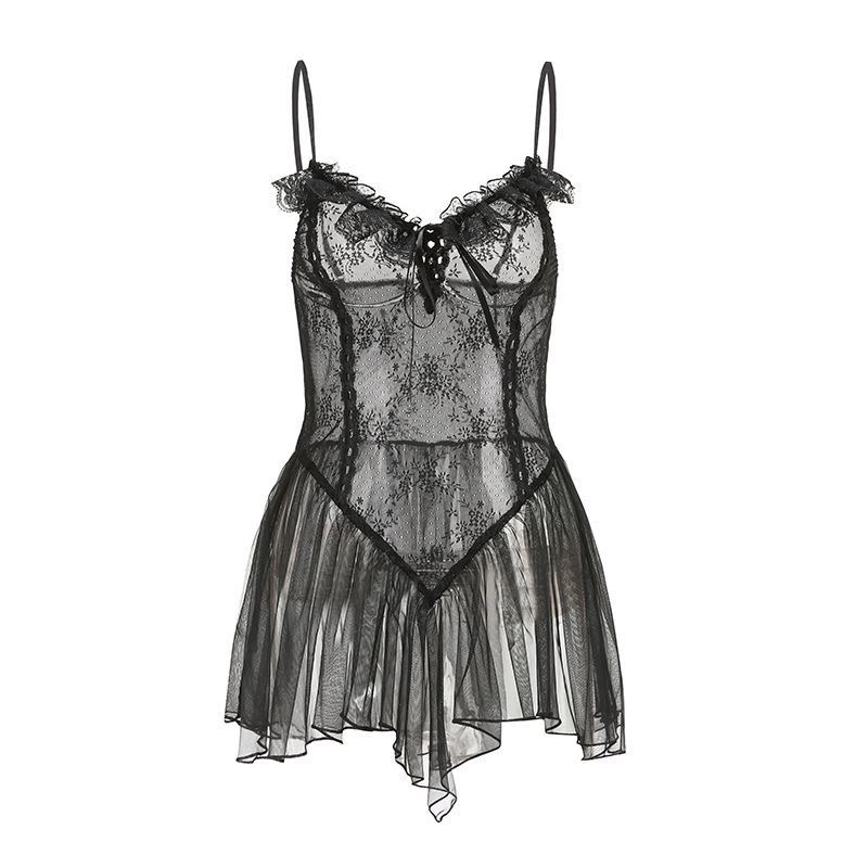 Spring And Autumn New Sexy Nightwear Women Summer Ice Silk Thin With Chest Pad Small Chest Lace Halter Nightdress Home Dress Women 34