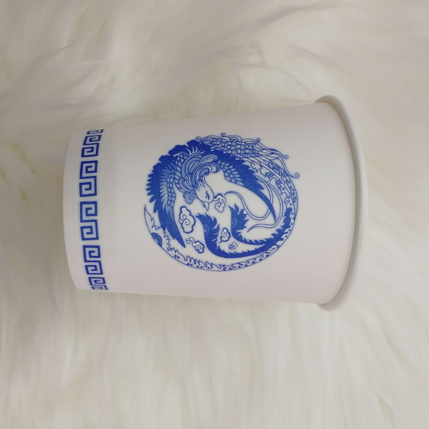 Disposable Household Paper Cup Super Thick Auspicious Water Cup Blue And White Porcelain Chinese Wind Paper Cup Specification drawing