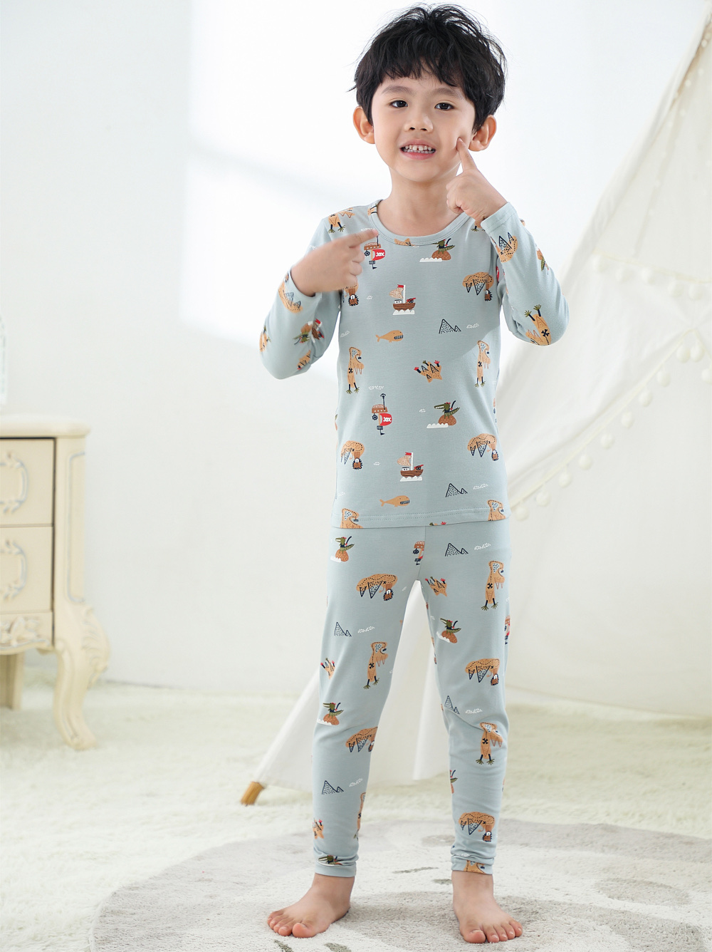 Children's Underwear Lycra Set 6031 Cotton Boys Long Johns Little Boys Pajamas Large Children's Cotton Sweater Application Scenario