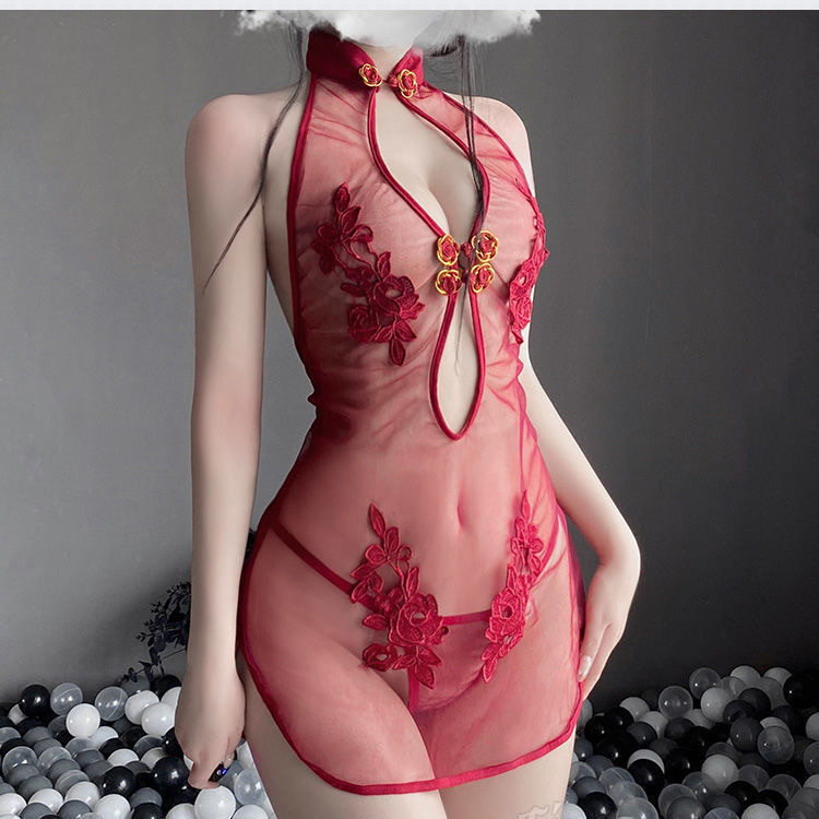 Spring And Autumn New Sexy Pajamas Women Summer Ice Silk Thin With Chest Pad Small Chest Lace Halter Nightdress Home Dress Women 48 details Picture