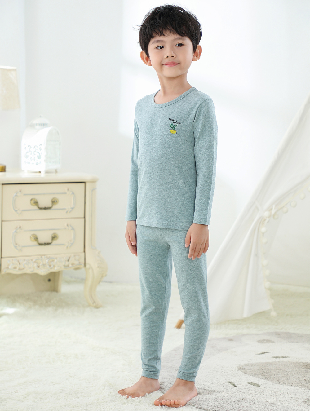 Children's Underwear Lycra Set 6036 Cotton Boys Long Johns Little Boys Pajamas Large Children's Cotton Sweater Application Scenario