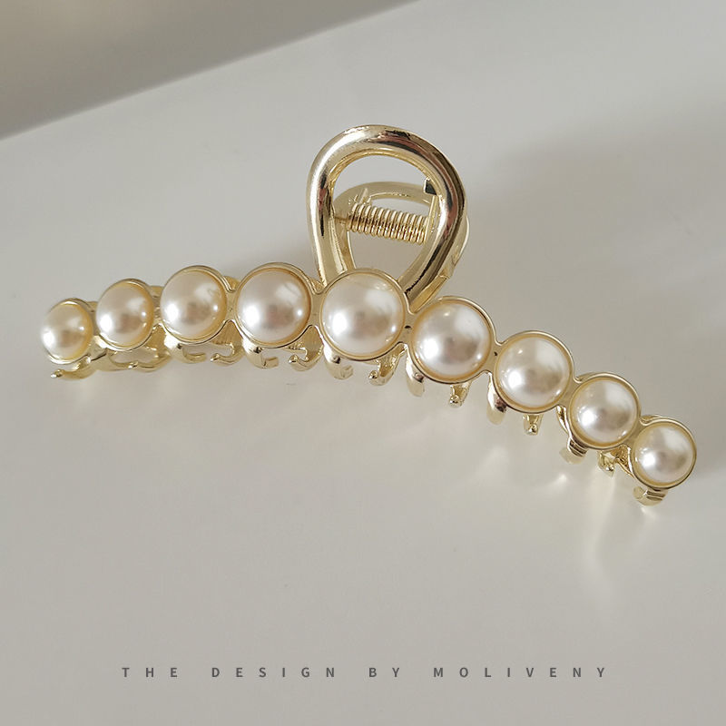 Summer 2021 New Pearl Hair Clip Back Head Female Grab Clip Large Temperament Hair Clip Korean Shark Clip