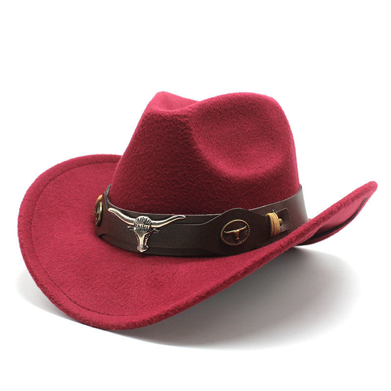 Western cowboy hat Metal bull hat dark rose red thumbnail