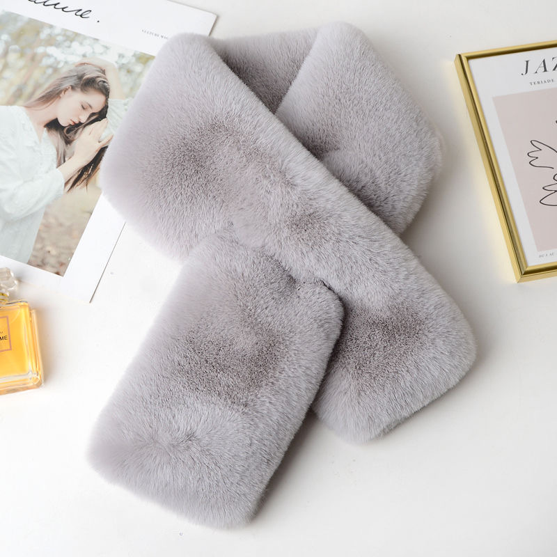Scarf Female Winter Rex Rabbit Hair Bib Thickened Warm Neck Set Imitation Fur Scarf Female Student Korean Version Everything Ladies Specification drawing