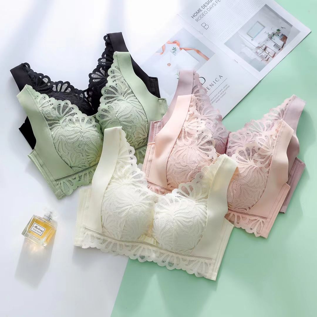 2022 Autumn/Winter New Fashion Lace Bra Cotton Inner Skin-Friendly Comfort Retraction Pair Milk Gathering Adjustment Underwear 33