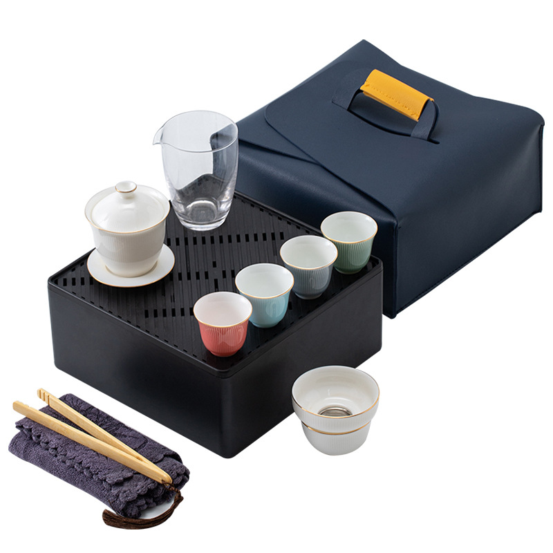 Cover Bowl Travel Pack Portable Pack With Tea Tray Light Simple Generous Glass Tea Glass Four Cups Four Colors Item Picture