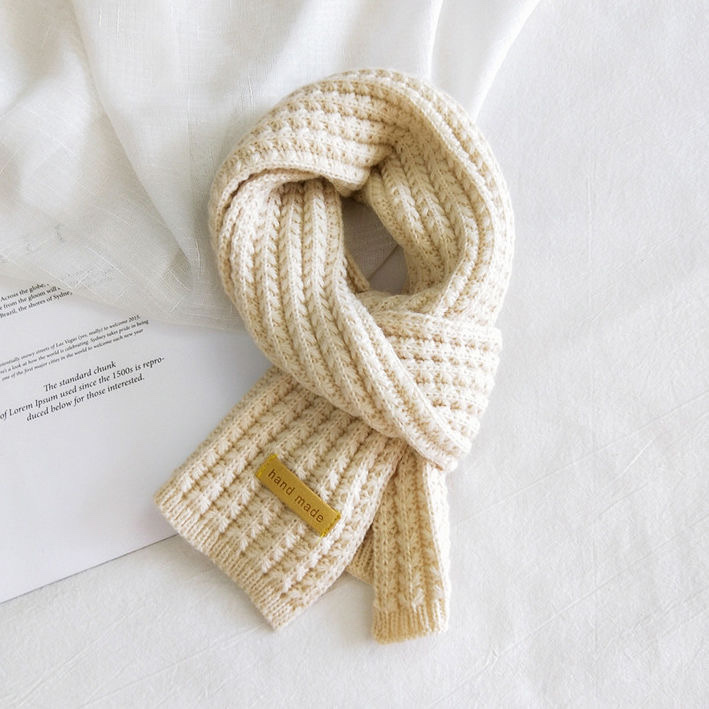 Autumn And Winter Male And Female Students Short Knitted Scarf White Beige Korean Version With Solid Color Warm Collar