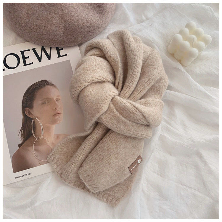 Super Beautiful Milk Tea Color Ins Style Korean Small Scarf Female Winter Wool Knitted Warm Bib Students Super Versatile Specification drawing