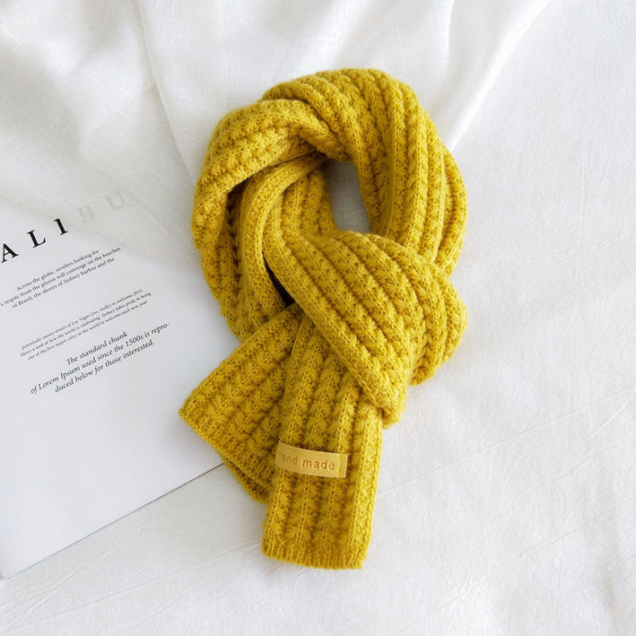 Autumn And Winter Male And Female Students Short Knitted Scarf White Beige Korean Version With Solid Color Warm Collar details Picture