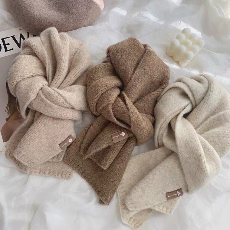 Super Beautiful Milk Tea Color Ins Style Korean Small Scarf Female Winter Wool Knitted Warm Bib Students Super Versatile