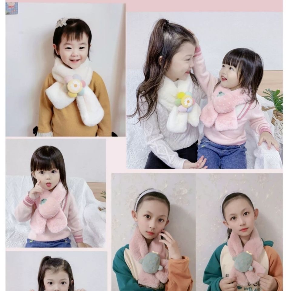 Children's Scarf Imitation Wrase Rabbit Hair Korean Version Of Baby Boys And Girls Plush Neck Autumn Winter Thick Warm Infants details Picture