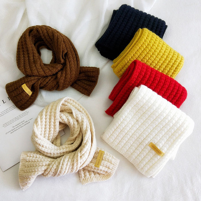 Autumn And Winter Male And Female Students Short Knitted Scarf White Beige Korean Version With Solid Color Warm Collar Item Picture