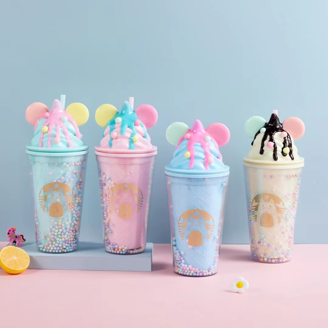 Ice cup Double cup Cold water cup Plastic cup fashion