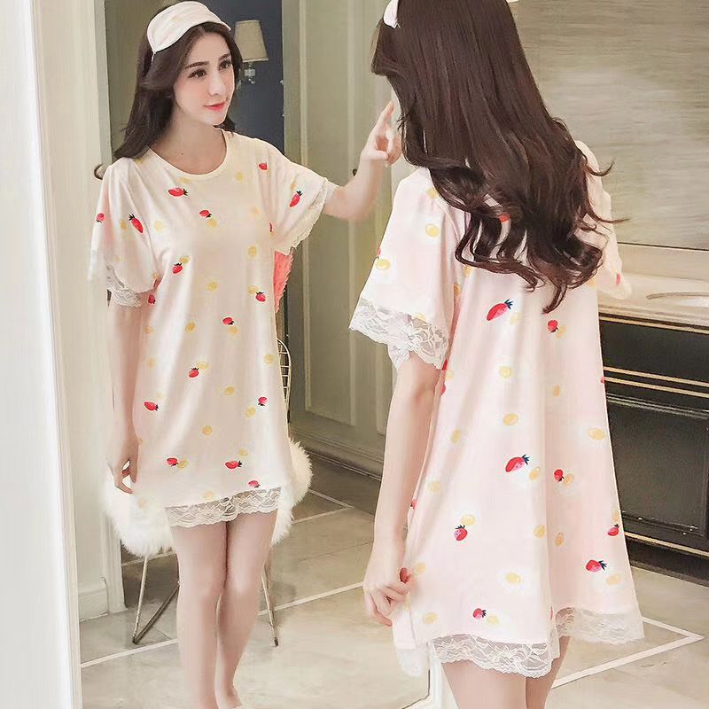 Korean style nightdress women short-sleeved summer with eye mask