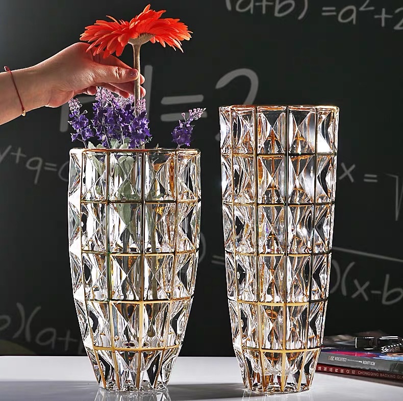 European crystal glass large flower arrangement vase living room household ornaments hand-traced gold home decoration vase flower device thumbnail