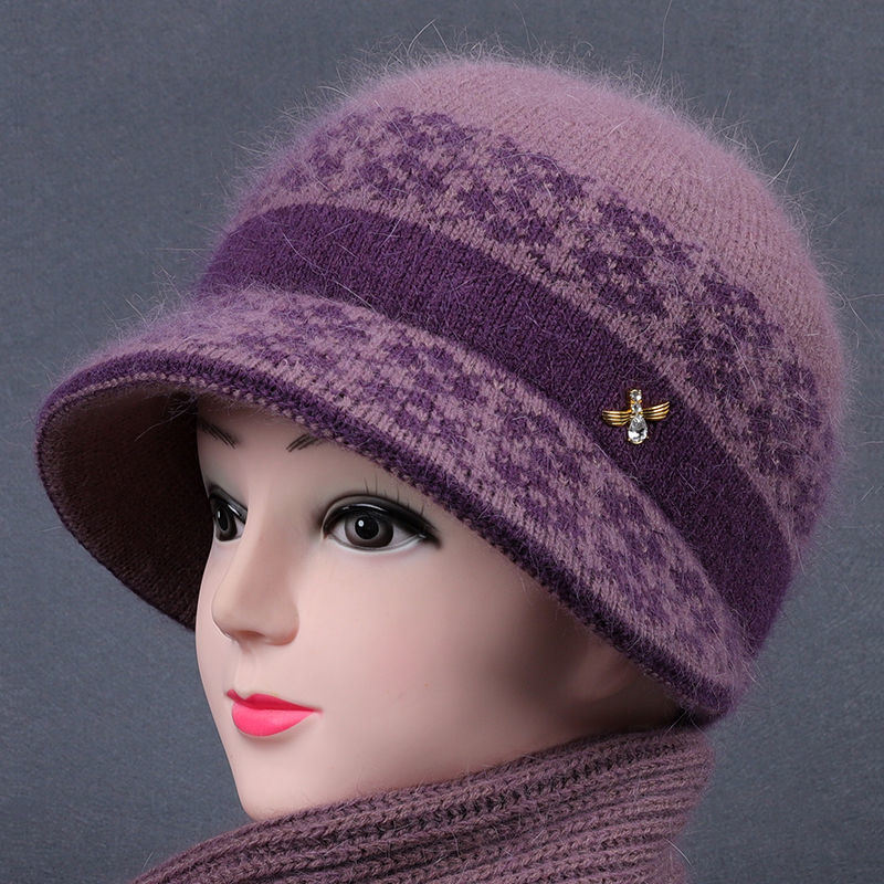 Middle-aged and old female winter bee rabbit hair basin cap thumbnail