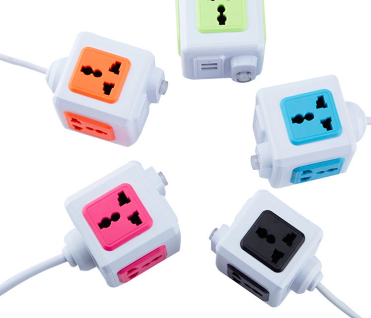 Square design multi-socket 2USB plug wall charger Cube power supply with socket European rules Rubik's cube design