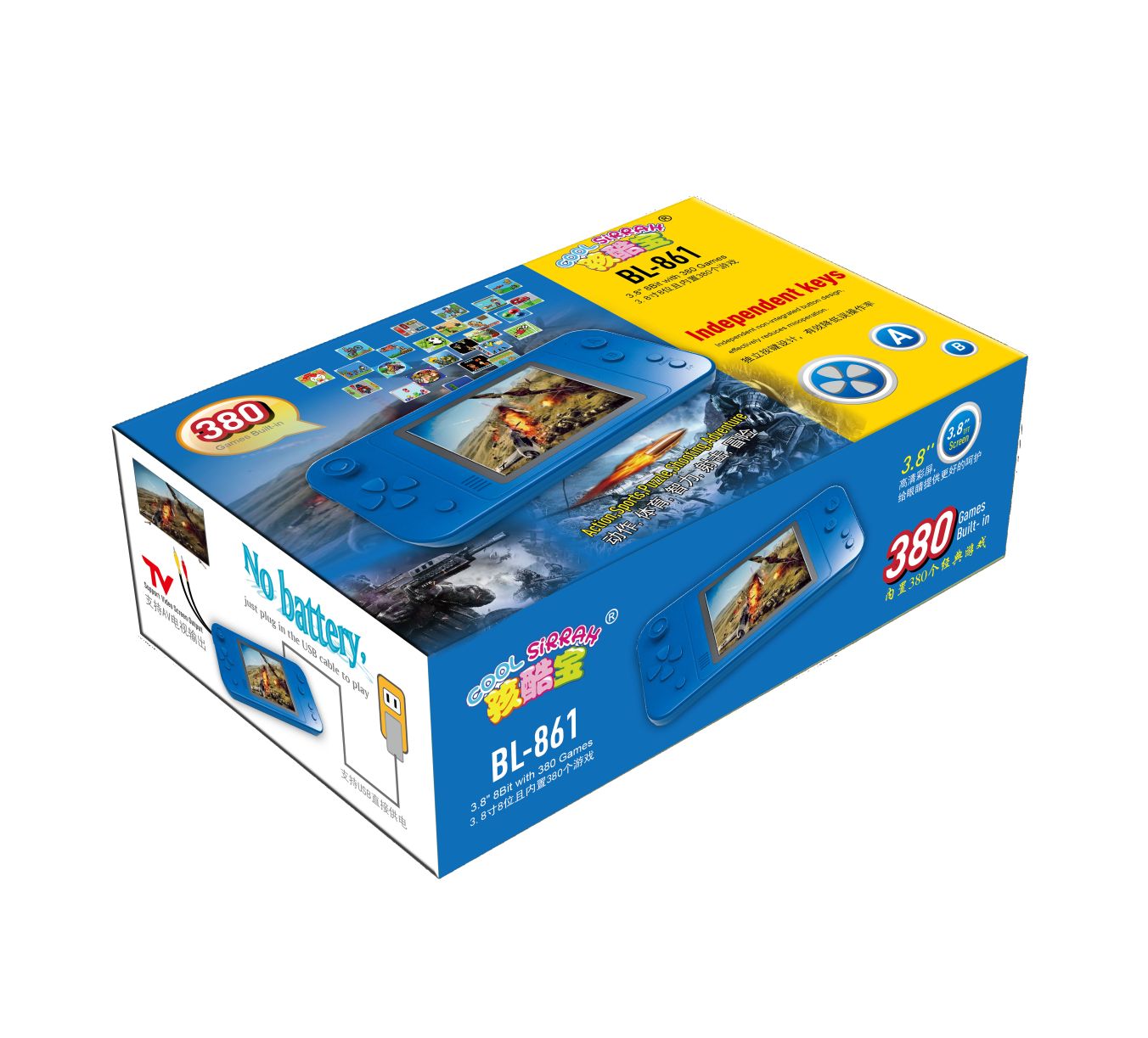 Bl-861 Color Screen Built-In 380 Games 3-Inch Large Screen With Blue, Red And Green Three Colors Puzzle Class