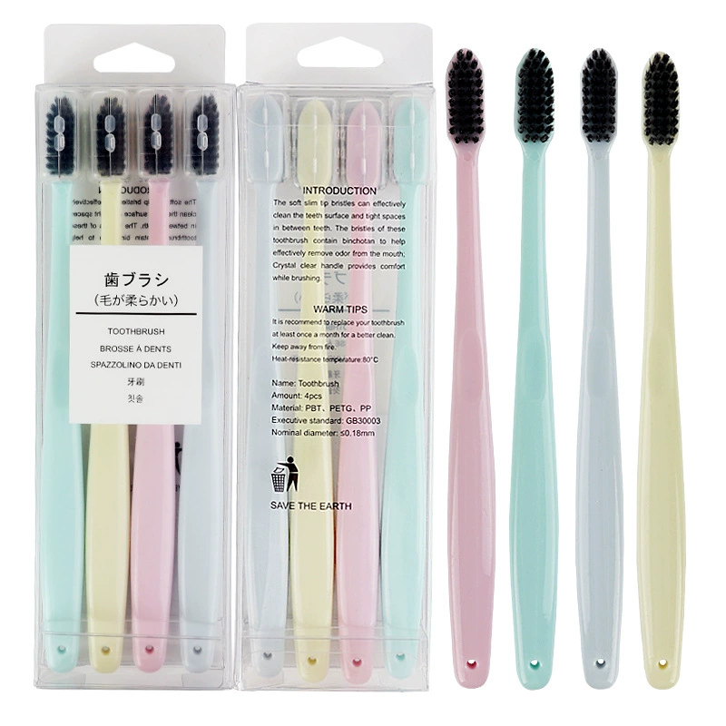 Japan No Print The Same Good Toothbrush Four Loaded Vegetarian Adult Bamboo Charcoal Soft Bristles Toothbrush Manufacturers Wholesale