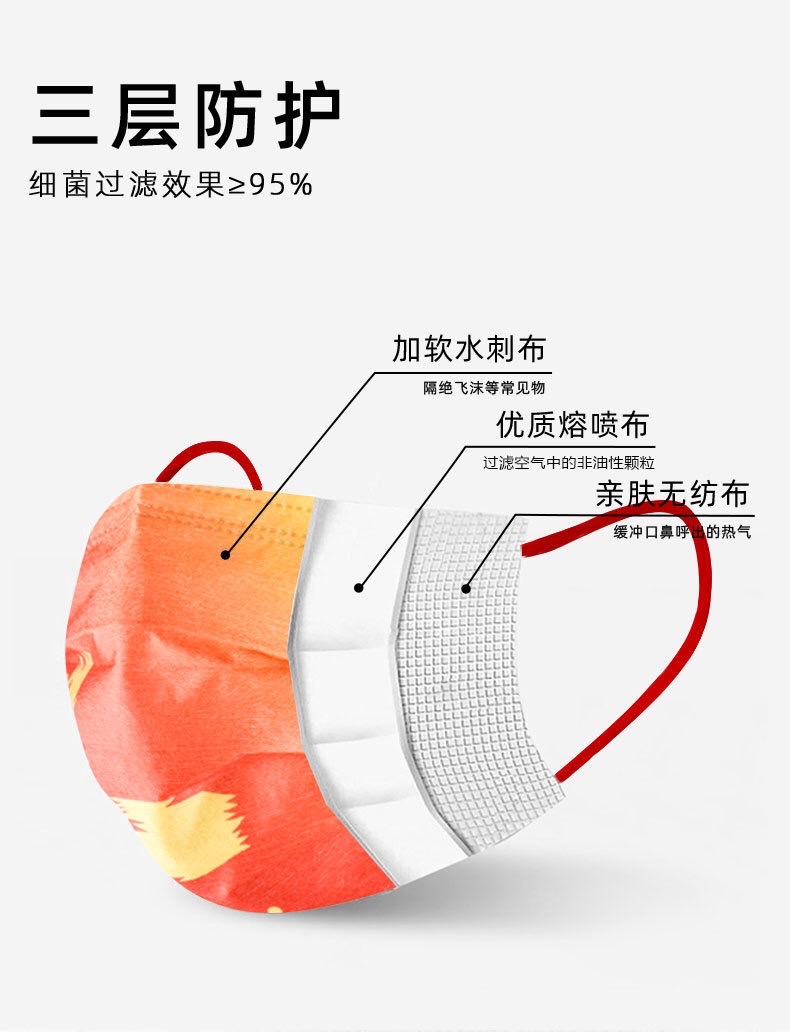 2022 New Fashion Edition I Love You China Wind Mask One-Time Red Three-Layer Men And Women Creative Personality National Tide [Foreign Trade Only]