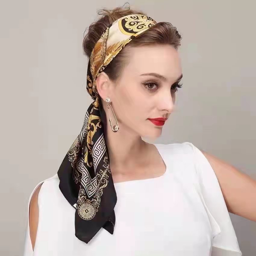Spring And Summer New 100% Mulberry Silk 90 Square Scarf Scarf Scarf Scarf Goddess Festival Mother's Day 12 M Mi Tiktok Pop Star The Same Group Purchase Gift Silk Scarf Printing details Picture