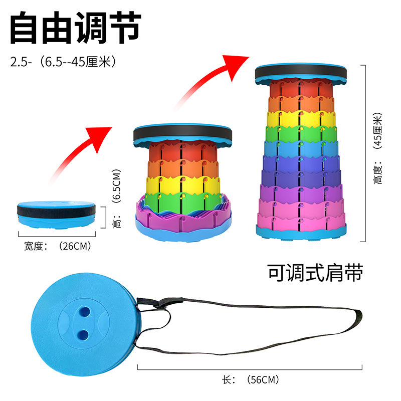 Outdoor folding stool Retractable stool Rainbow folding stool Portable stool Subway line stool casual fishing stool Specification drawing