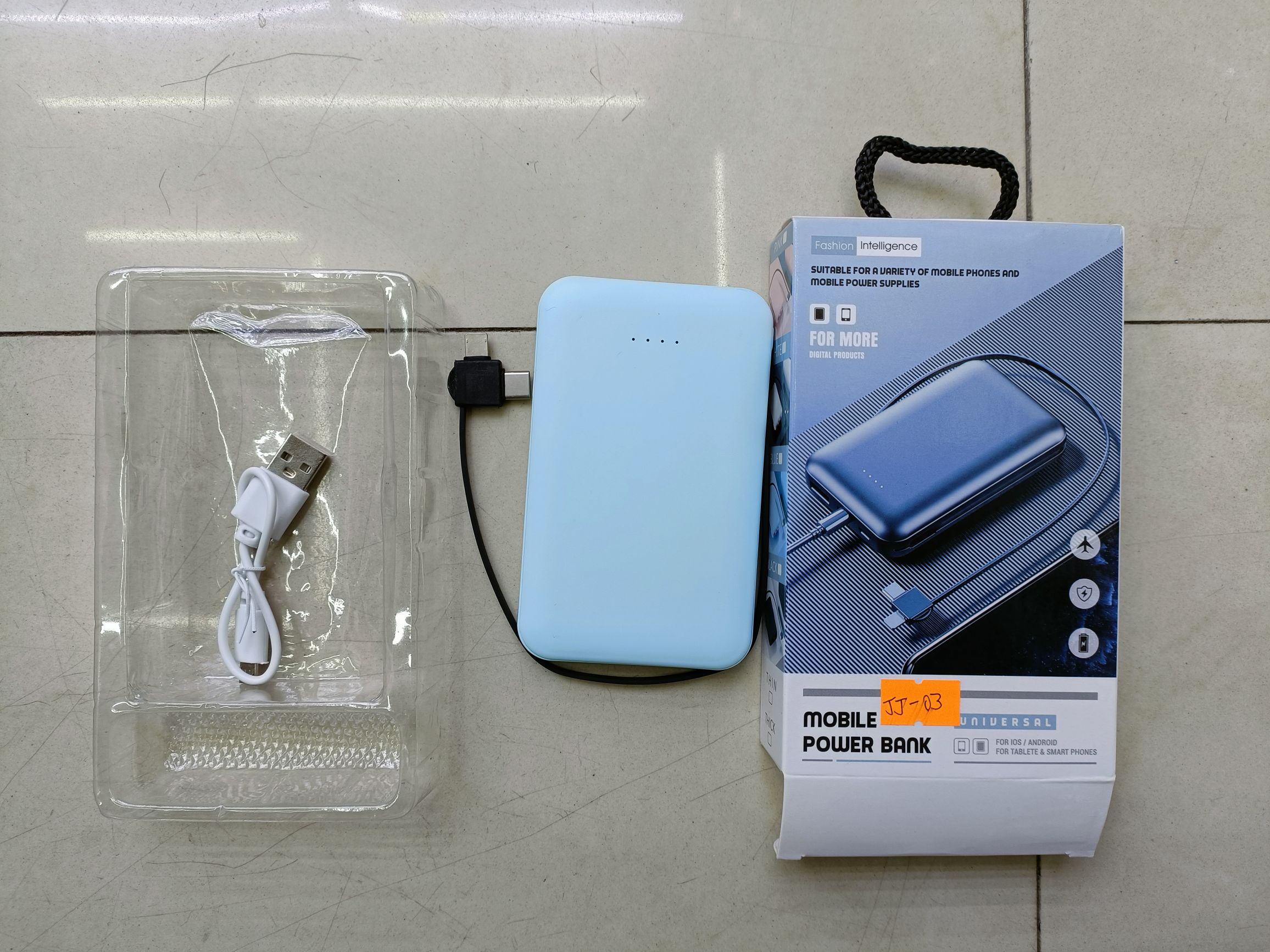 Light and portable with cable charging bank mobile power supply full figure