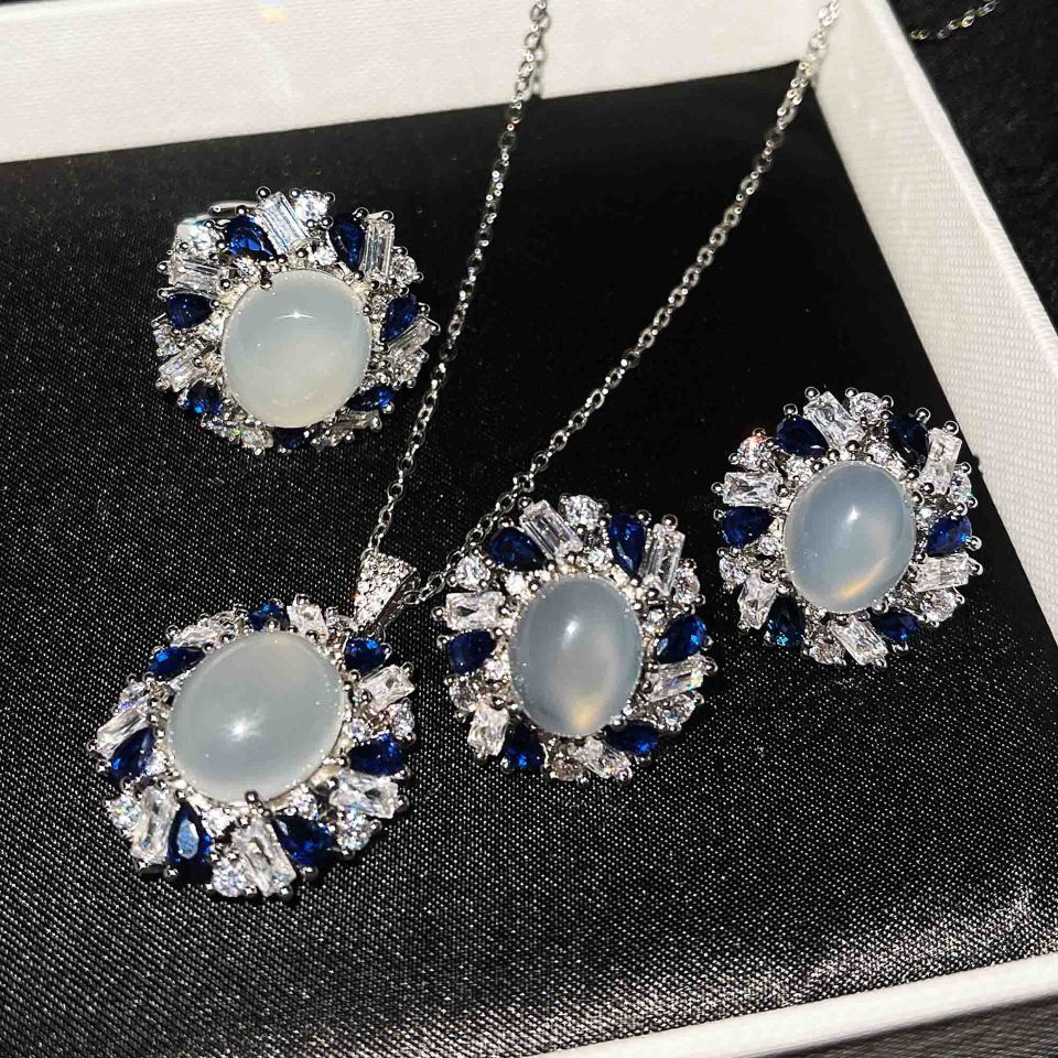Brazil natural ice white chalcone necklace Glass pigeon egg ring party earrings jewelry necklace