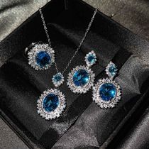Europe and the United States new luxury set with sea blue Topaz ring topaz topaz earrings pink diamond necklace