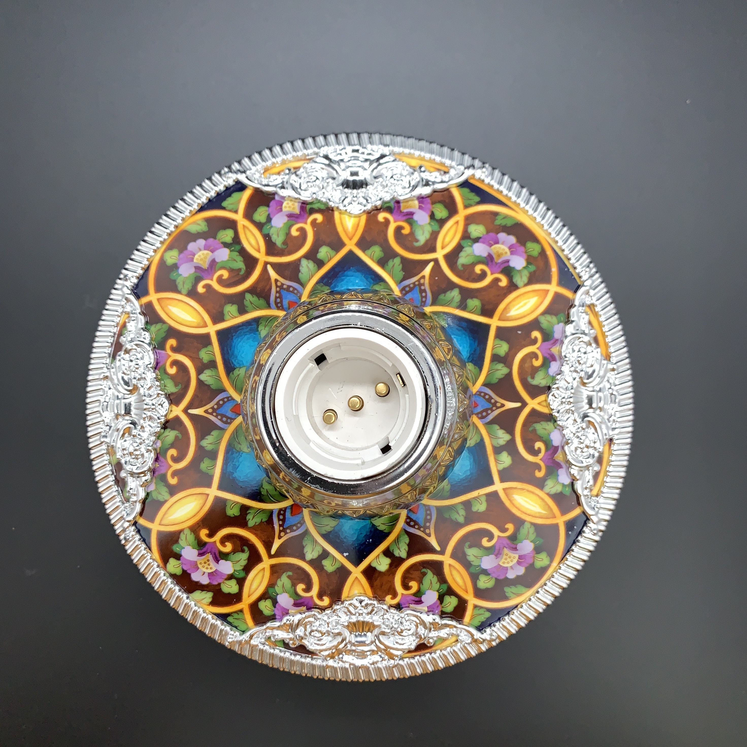 Foreign trade electroplating color gold and silver white cement cement screw bayonet double lamp holder lamp plate thumbnail