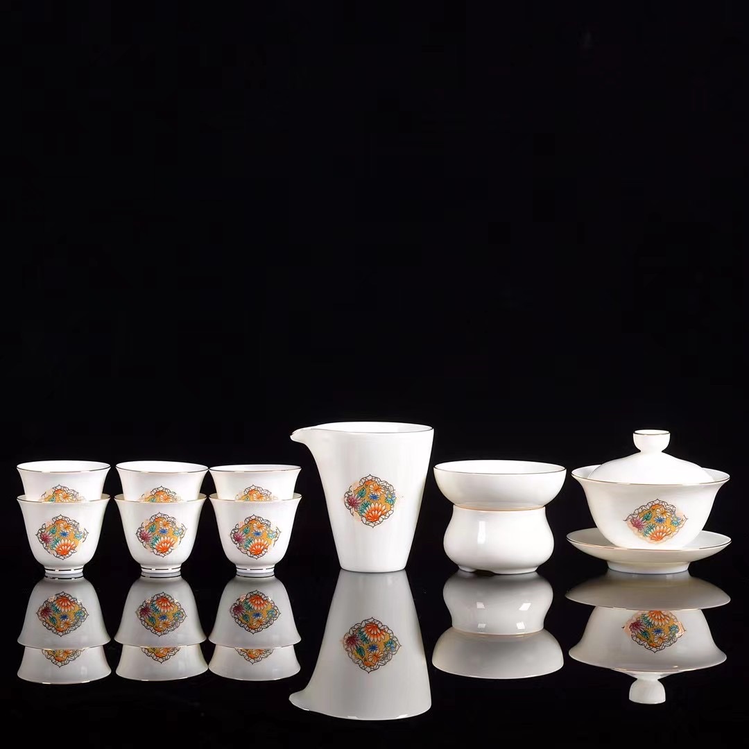 10 Head Sheep Fat Jade Ceramic Tea Set (Wanhua Ling) Tao Li Jia 002
