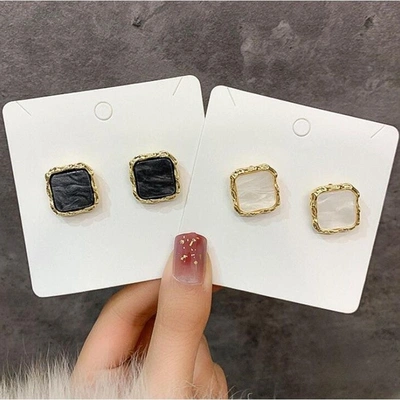 Korean simple square opal earrings female trend personality earrings niche light luxury fashion accessories thumbnail