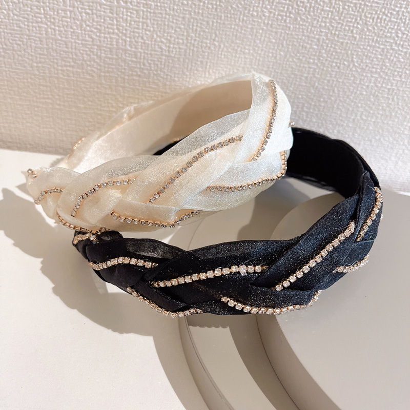 Korean Temperament Organza Hydraulic Drill Hair Band Twist Braid High Wide Edge Head Band Female details Picture