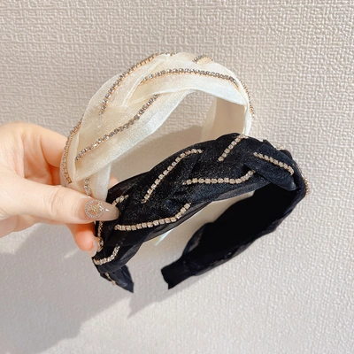 Korean Temperament Organza Hydraulic Drill Hair Band Twist Braid High Wide Edge Head Band Female