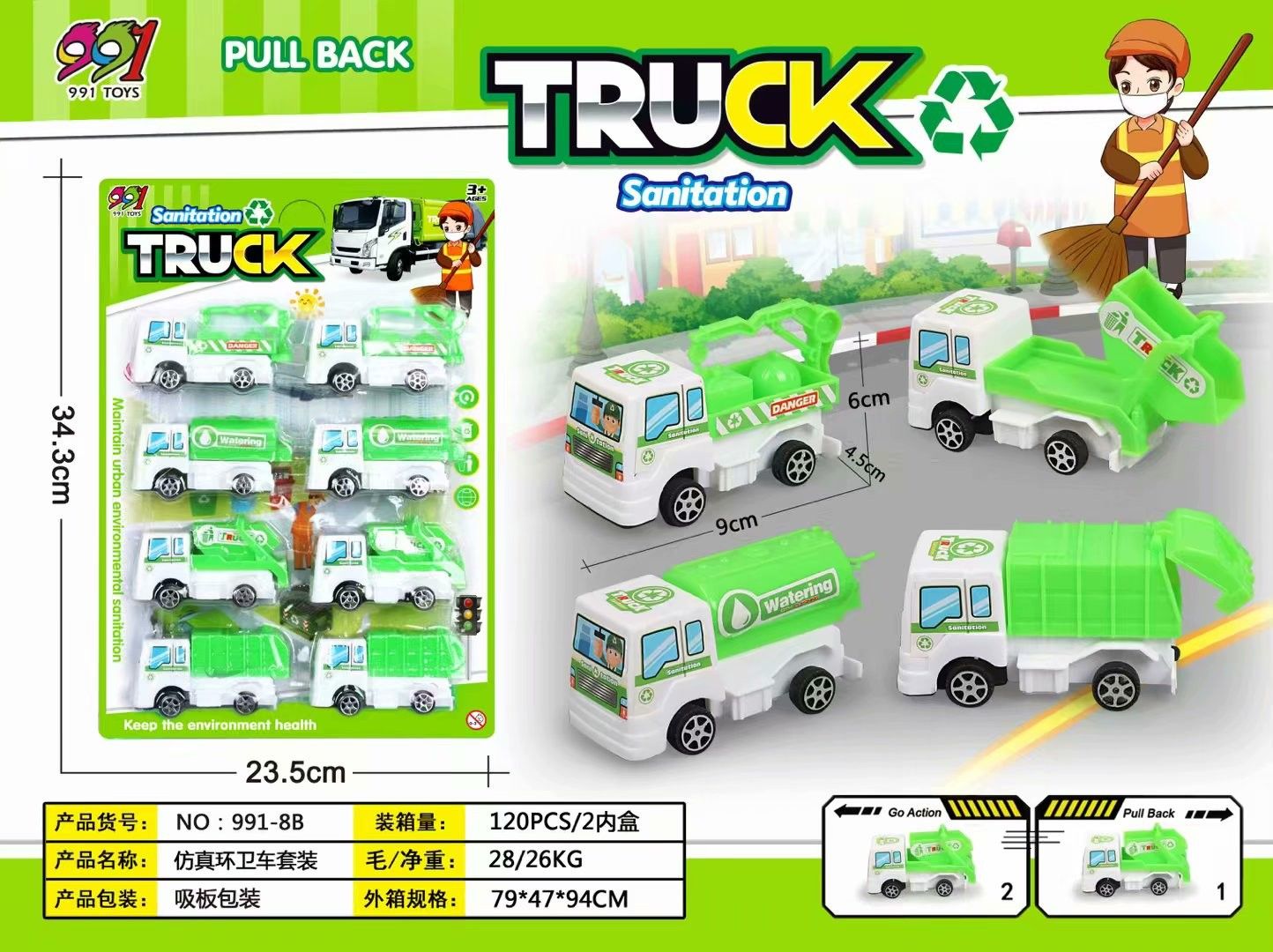 Pull back sanitation car set