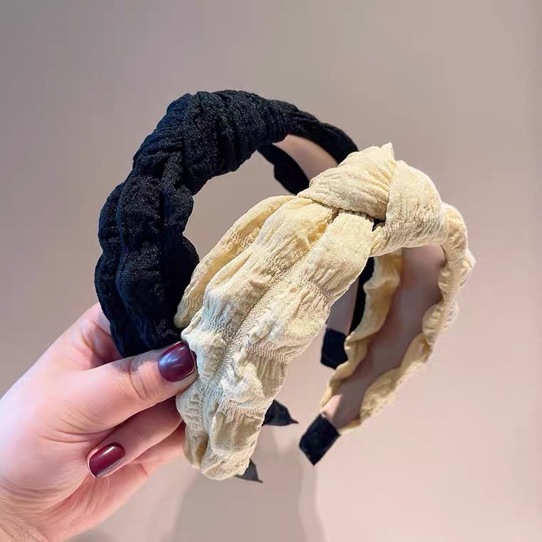 Bow Headband Solid Color Foam Wide Edge Headband To Increase Cranial Top Girls Travel Simple Fashion Cloth Hair Accessories Specification drawing