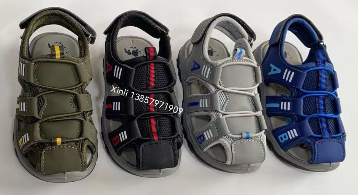 Children's sandal 20-36 Size three injection molded new plastic bottom leather webbed top