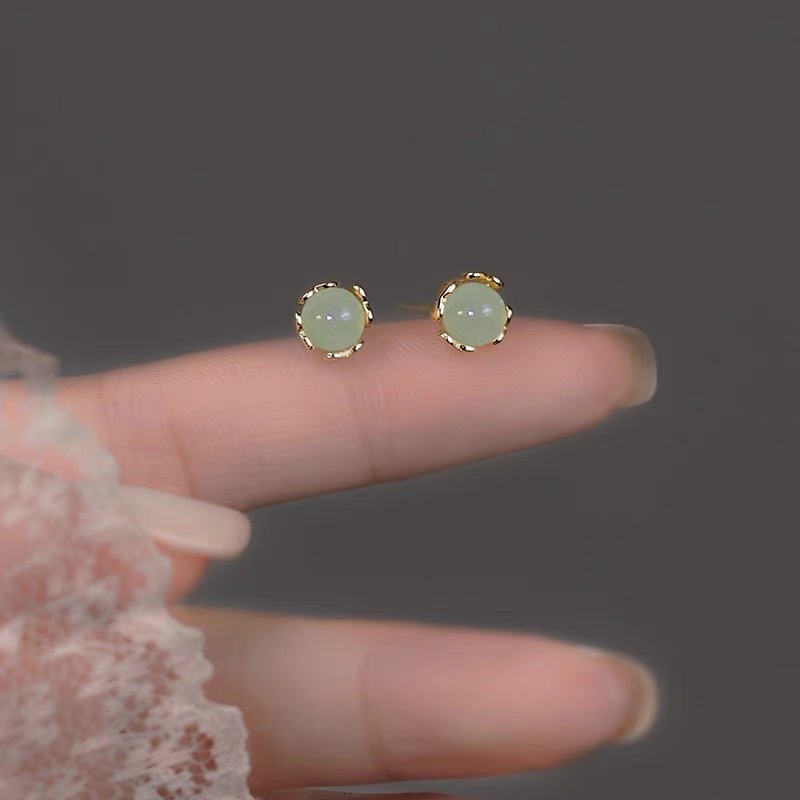 Hetian jade earrings female sterling silver earrings small design Yang green small earrings 2022 new fashion -070 beautiful jewelry thumbnail