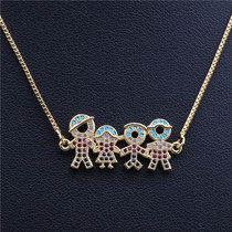 European and American jewelry micro-inlaid zircon men and girls family hanging necklace